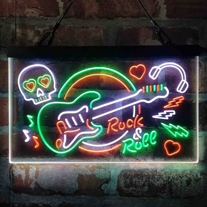 Rock & Roll Electric Guitar Band Room Skull Deluxe App-Enabled 3-Color LED Light Sign - Way Up Gifts