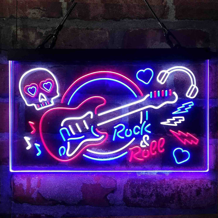 Rock & Roll Electric Guitar Band Room Skull Deluxe App-Enabled 3-Color LED Light Sign - Way Up Gifts