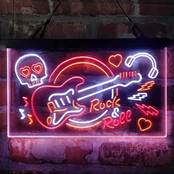 Rock & Roll Electric Guitar Band Room Skull Deluxe App-Enabled 3-Color LED Light Sign - Way Up Gifts