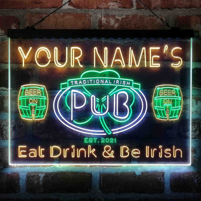 Personalized Irish Pub Shamrock Deluxe App-Enabled 3-Color LED Light Sign - Way Up Gifts