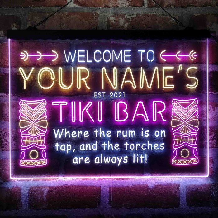 Personalized Tiki Bar Deluxe App-Enabled 3-Color LED Light Sign - Way Up Gifts