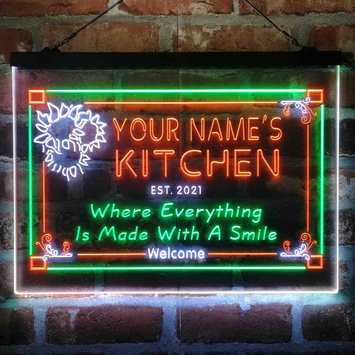 Personalized Kitchen Flower Bistro Deluxe App-Enabled 3-Color LED Light Sign - Way Up Gifts