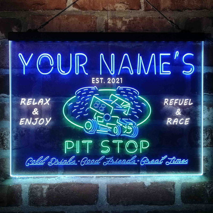 Personalized Pit Stop Game Room Deluxe App-Enabled 3-Color LED Light Sign - Way Up Gifts