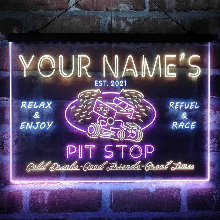 Personalized Pit Stop Game Room Deluxe App-Enabled 3-Color LED Light Sign - Way Up Gifts
