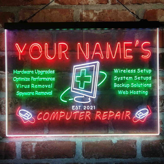Personalized Computer Repair Shop Deluxe App-Enabled 3-Color LED Light Sign - Way Up Gifts