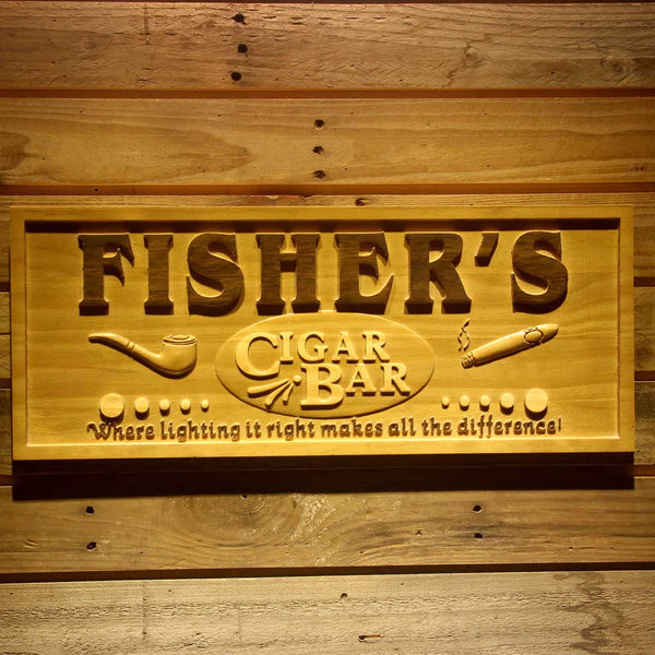Personalized Cigar Bar Custom Wood Sign 3D Engraved Wall Plaque - Way Up Gifts
