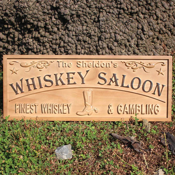 Personalized Bar Whiskey Saloon Custom Wood Sign 3D Engraved Wall Plaque - Way Up Gifts