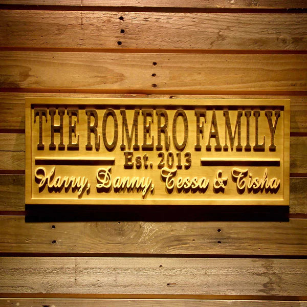 Personalized Family Names Custom Wood Sign 3D Engraved Wall Plaque - Way Up Gifts