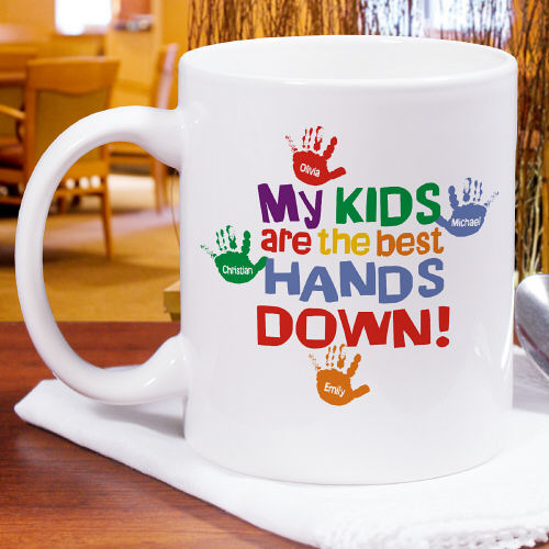Best Hands Down Coffee Mug - Personalized Mug from Kids with Handprint Art - Way Up Gifts