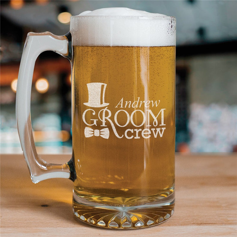 Groom Crew Big 25 oz. Glass Mug - Engraved Groomsmen Beer Mug - LED Gift Works