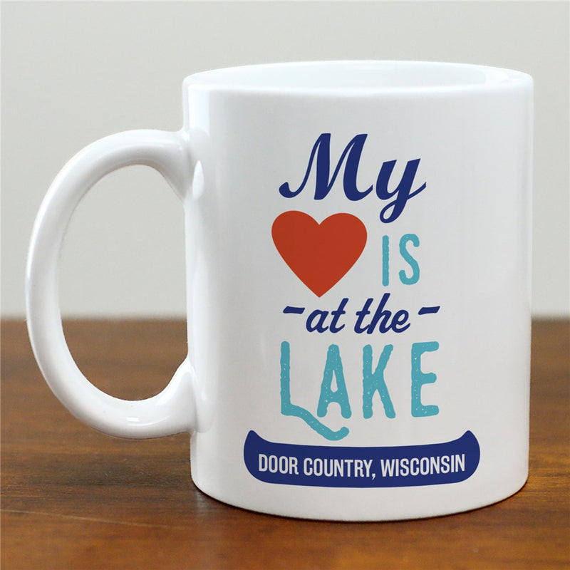 My Heart Is At The Lake Mug - Personalized Lake Life Coffee Mug - LED Gift Works