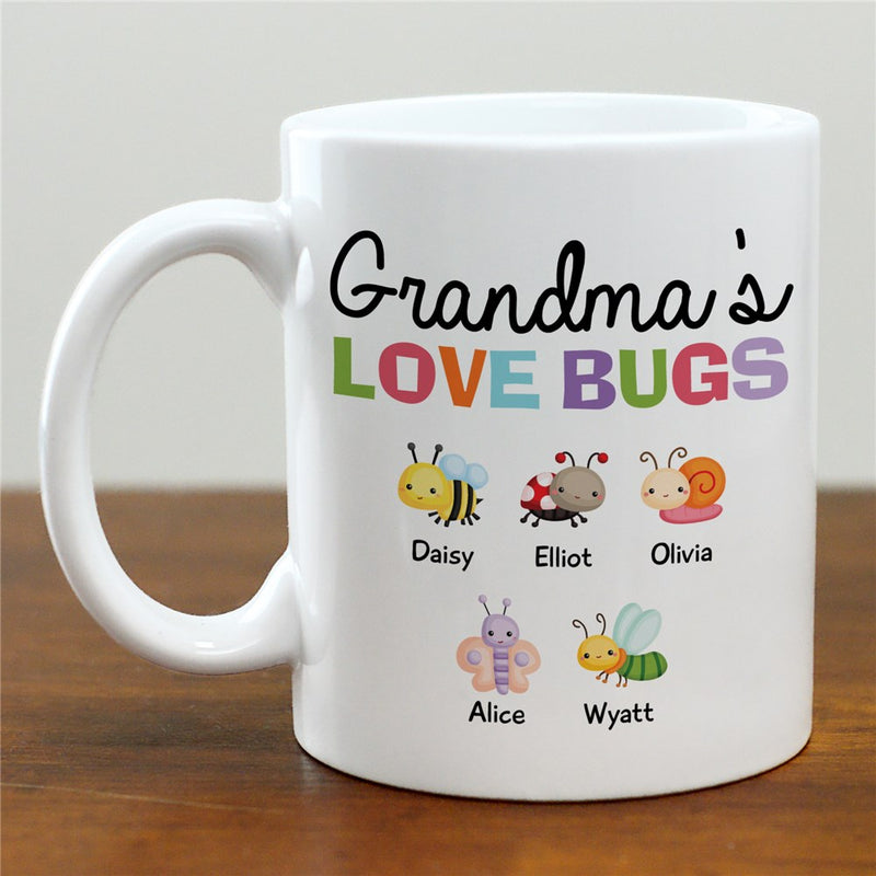Grandma's Love Bugs Mug - Personalized Grandkids Mug for Grandma - LED Gift Works
