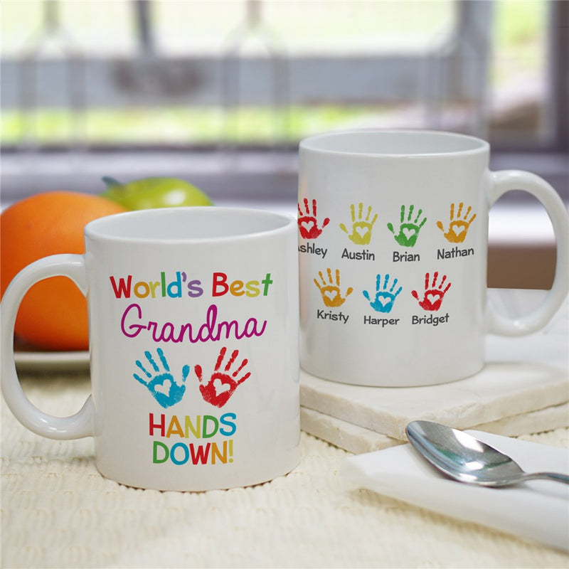 World's Best Hands Down Coffee Mug - Personalized Handprint Design - LED Gift Works