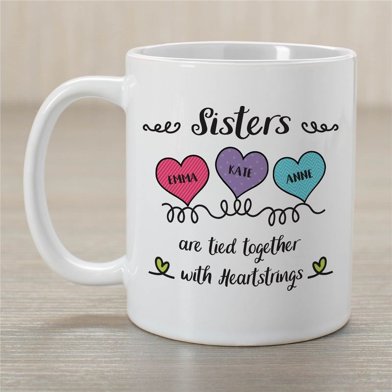 Heartstrings Sisters Mug - Personalized Sister Love Mug - LED Gift Works