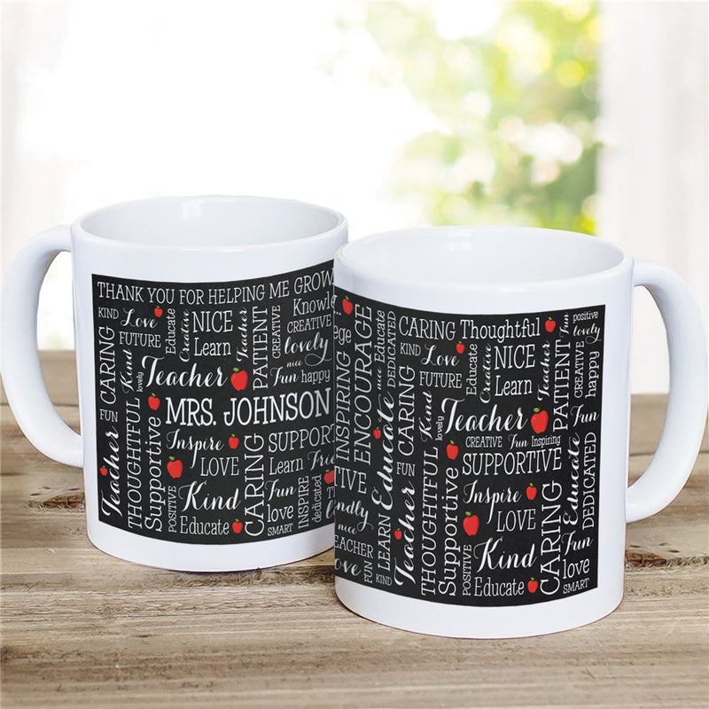 Word Art Teacher Coffee Mug - Custom Teacher Name Word Cloud Mug - LED Gift Works
