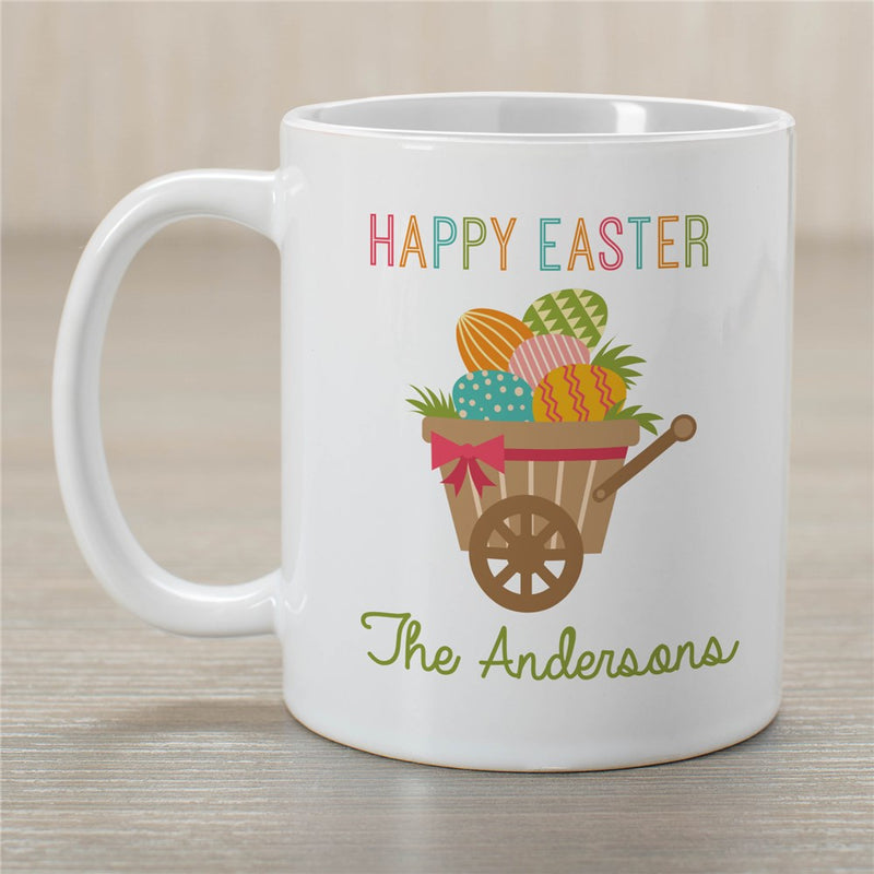 Happy Easter Wheelbarrow Mug - Personalized Spring Holiday Mug - LED Gift Works