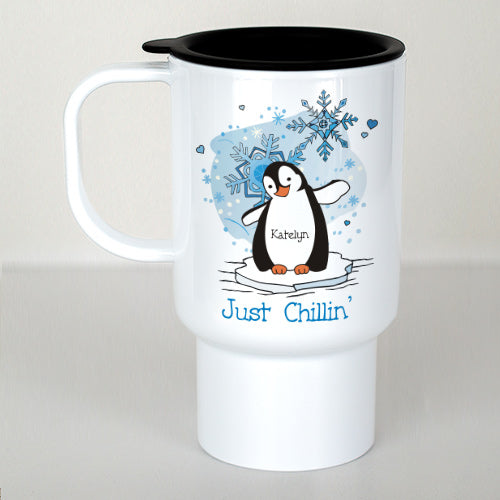 Just Chillin’ Penguin Personalized Travel Mug – Custom Penguin Design Fun Winter Gift - LED Gift Works
