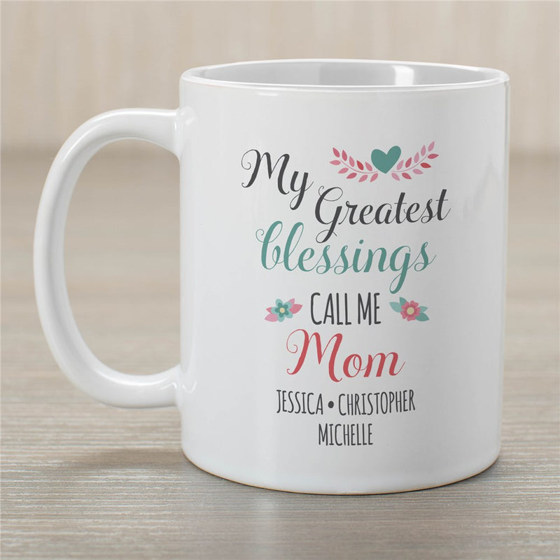 Greatest Blessings Call Me Mom Mug - Personalized Family Coffee Mug - LED Gift Works