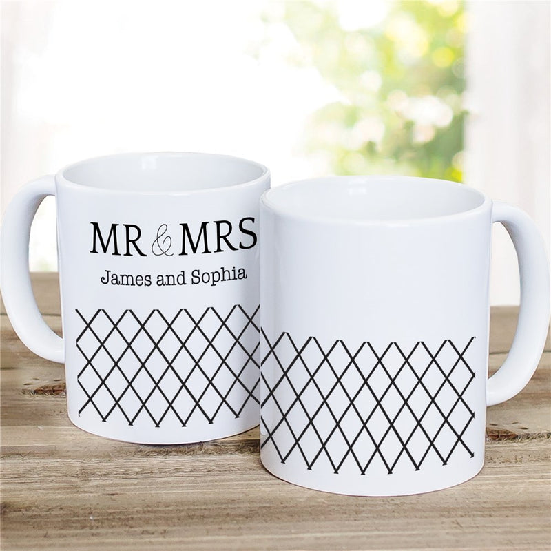 Geometric Mr. & Mrs. Coffee Mug - Personalized Newlywed Couple Mug - LED Gift Works