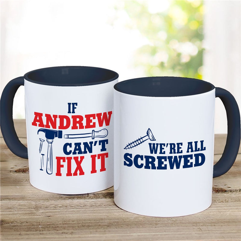 Bits & Pieces Fix It Mug with Navy Handle - Personalized Mug for DIY Enthusiasts - LED Gift Works
