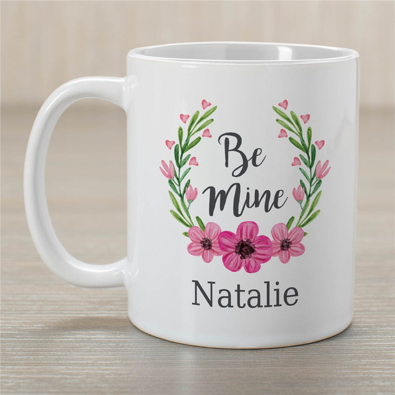 Be Mine Floral Wreath Coffee Mug - Romantic Valentine's Day Mug with Floral Design - LED Gift Works