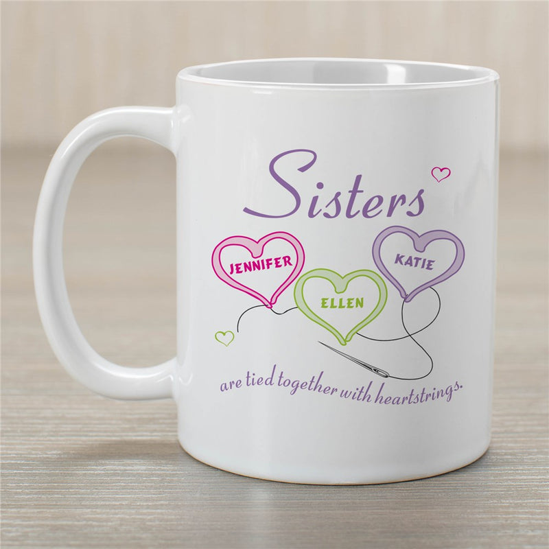 Personalized Sisters Heartstrings Coffee Mug - Meaningful Gift for Sisters - LED Gift Works