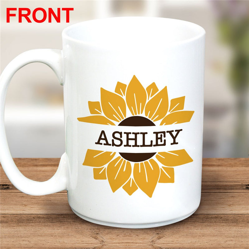 Sunflower Latte Mug - Personalized Floral Coffee Mug - LED Gift Works