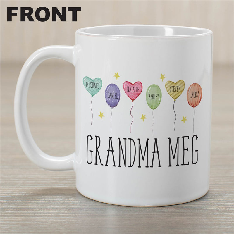 Grandma Balloons Coffee Mug - Custom Balloon Design Mug with Grandchildren's Names - LED Gift Works