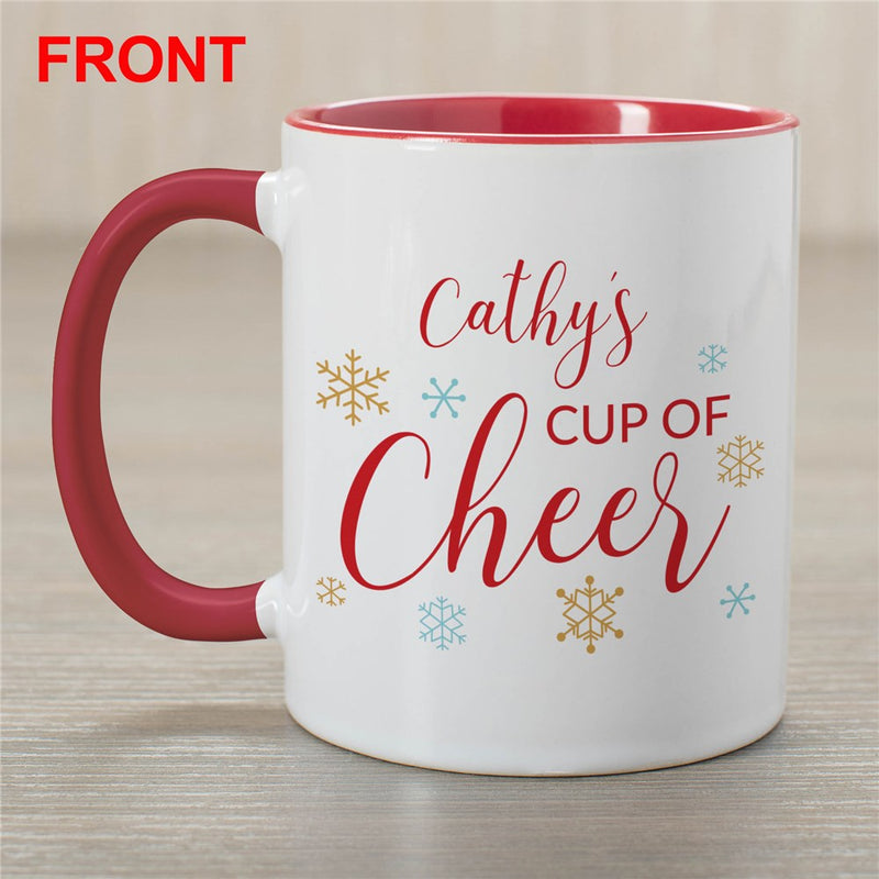 Cup of Cheer Red Handle Coffee Mug - Festive Christmas Mug with Personalized Name - LED Gift Works