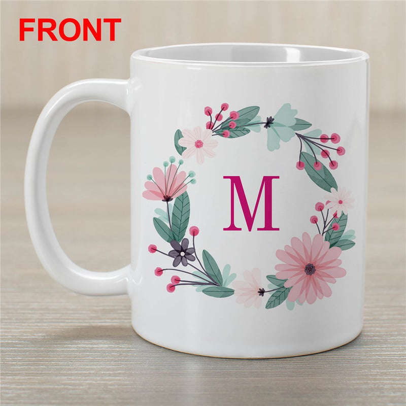 Floral Initial Coffee Mug - Personalized Mug with Floral Monogram Design - LED Gift Works