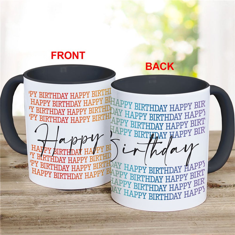 Colorful Happy Birthday Black Handle Coffee Mug - Birthday Coffee Mug with Vibrant Colors - LED Gift Works
