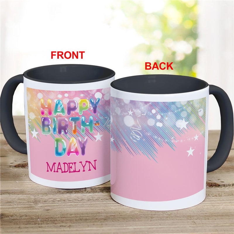 Colorful Happy Birthday Bubble Letters Coffee Mug - Fun Birthday Mug with Name - LED Gift Works