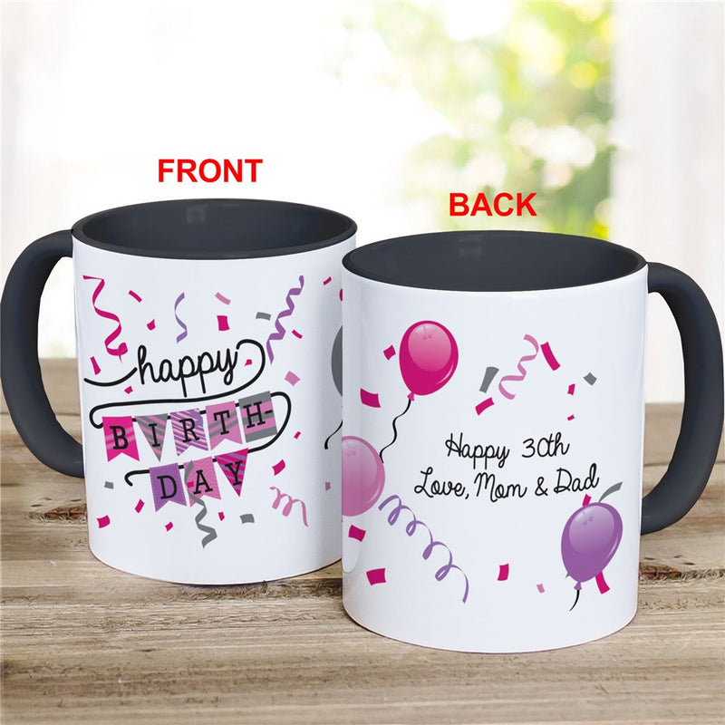 Birthday Banner Mug - Pink & Purple Personalized Celebration Mug - LED Gift Works
