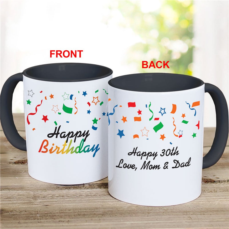 Stars & Confetti Birthday Mug - Personalized Happy Birthday Mug - LED Gift Works