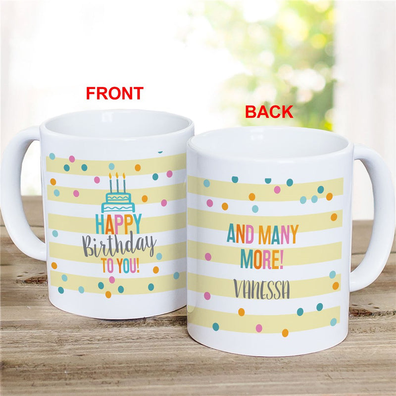 Yellow Stripes Birthday Mug - Personalized Celebration Gift - LED Gift Works