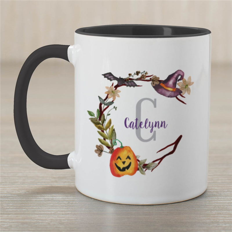 Witch's Hat Wreath Halloween Coffee Mug - Personalized Spooky Design - LED Gift Works