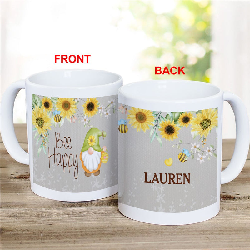 Be Happy Gnome Mug - Personalized Inspirational Gnome Coffee Mug - LED Gift Works