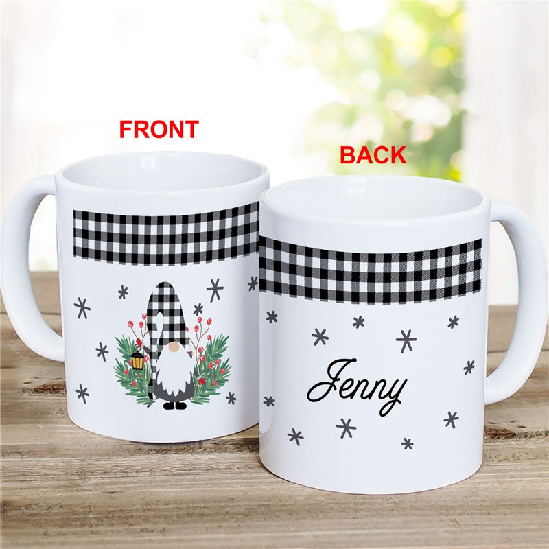 Buffalo Check Gnome with Snowflakes Mug - Personalized Winter Gnome Plaid Mug - LED Gift Works