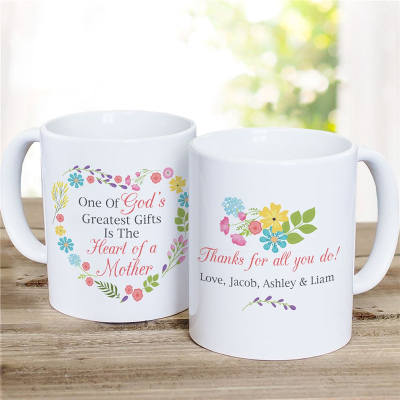 Heart of a Mother Floral Mug - Personalized Mom Gift - LED Gift Works