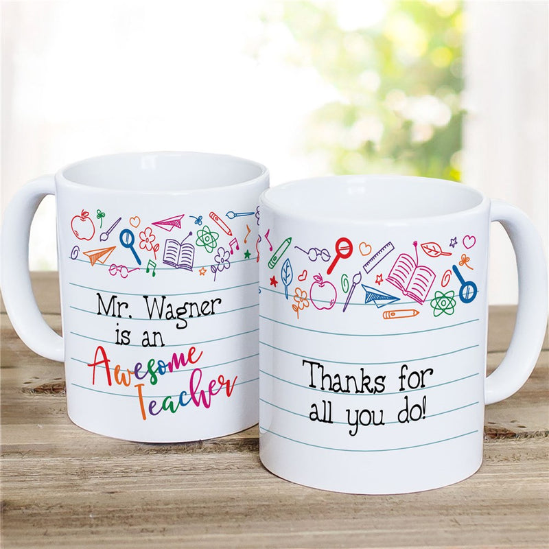 Awesome Teacher Doodles Coffee Mug - Fun and Colorful Teacher Appreciation Mug - LED Gift Works