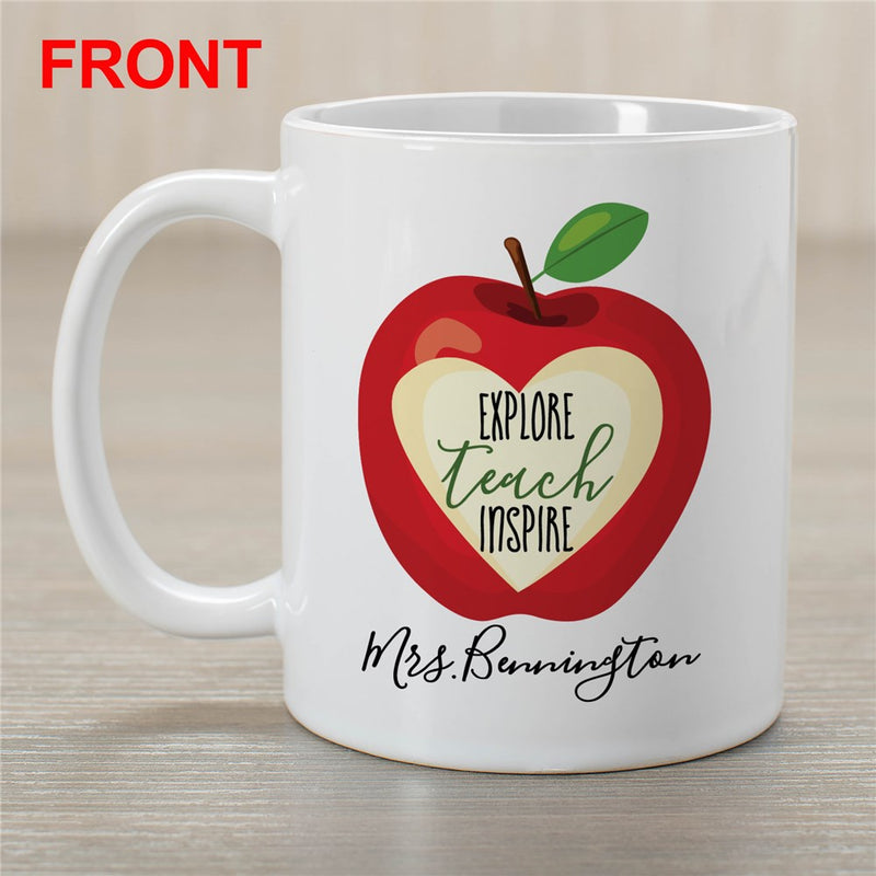 Explore Teach Inspire Apple Coffee Mug - Personalized Teacher Appreciation Gift Mug - LED Gift Works