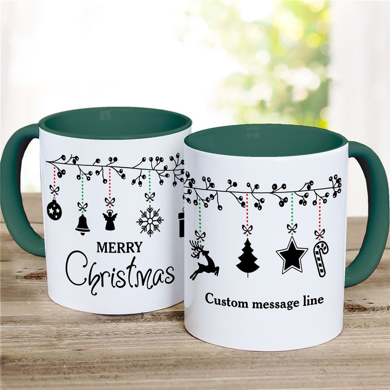 Black Ornaments Coffee Mug - Personalized Holiday Mug with Black Ornament Design - LED Gift Works