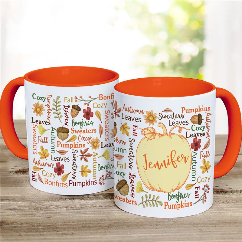 Pumpkin Word Art Fall Mug - Personalized Thanksgiving Coffee Mug - LED Gift Works
