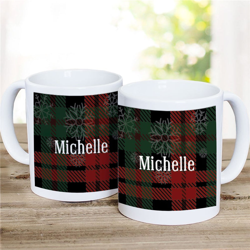 Plaid Snowflakes Coffee Mug - Personalized Winter Design - LED Gift Works
