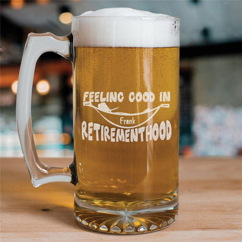 Retirement Beer Mug – Personalized Large Glass Sports Mug – Custom Engraved Retirement Gift - LED Gift Works