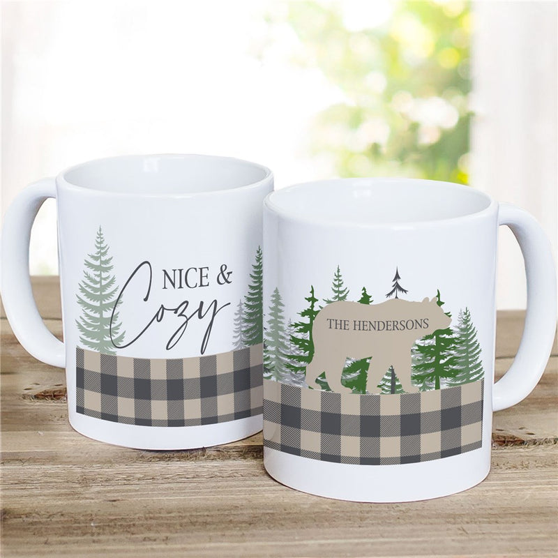 Nice & Cozy Bear Mug - Personalized Plaid Winter Coffee Mug - LED Gift Works