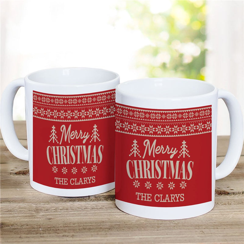 Red Sweater Pattern Christmas Mug - Personalized Winter Mug - LED Gift Works