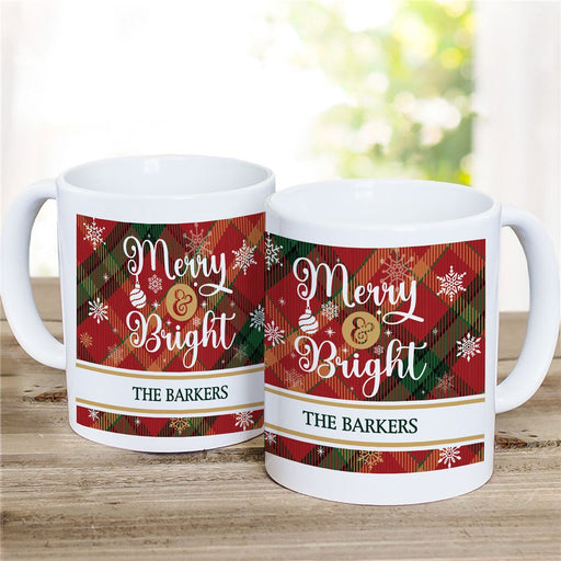 Merry & Bright Plaid Mug - Personalized Festive Plaid Mug - Way Up Gifts