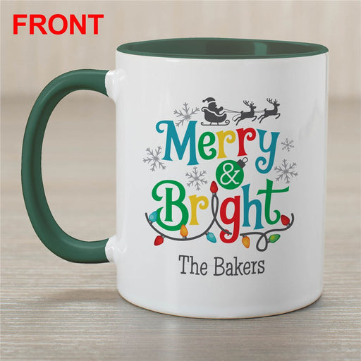 Merry & Bright Green Handle Mug - Personalized Christmas Lights Mug - Way Up Gifts