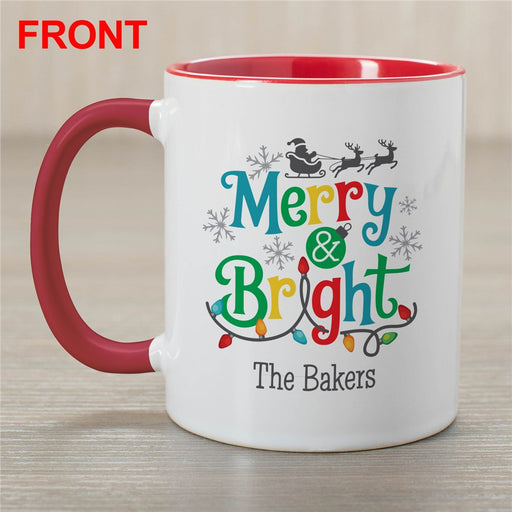 Merry & Bright Red Handle Mug - Personalized Lights Design - Way Up Gifts